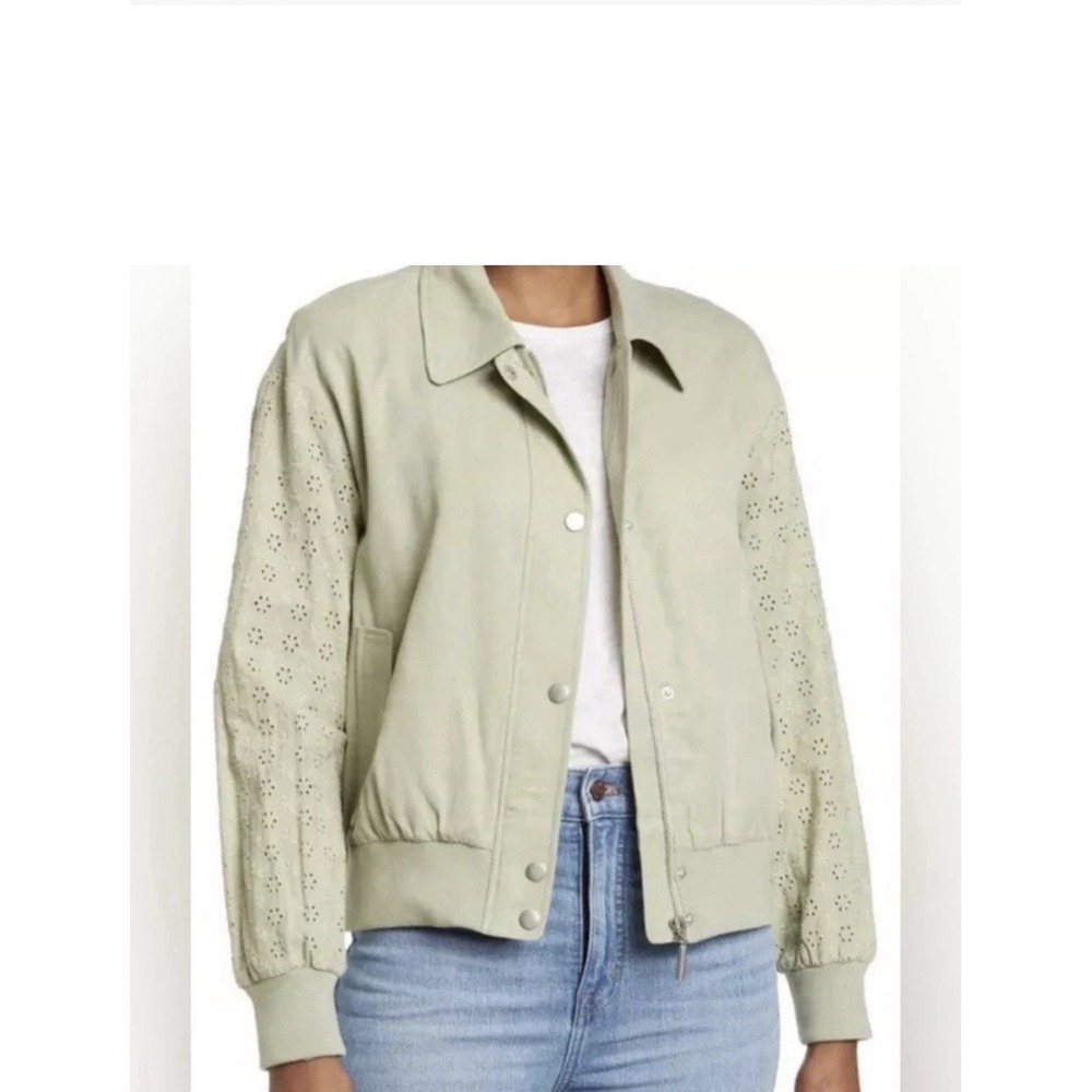 Avec Les Filles  Bomber Jacket Size M Embroidered Eyelet Sleeve
